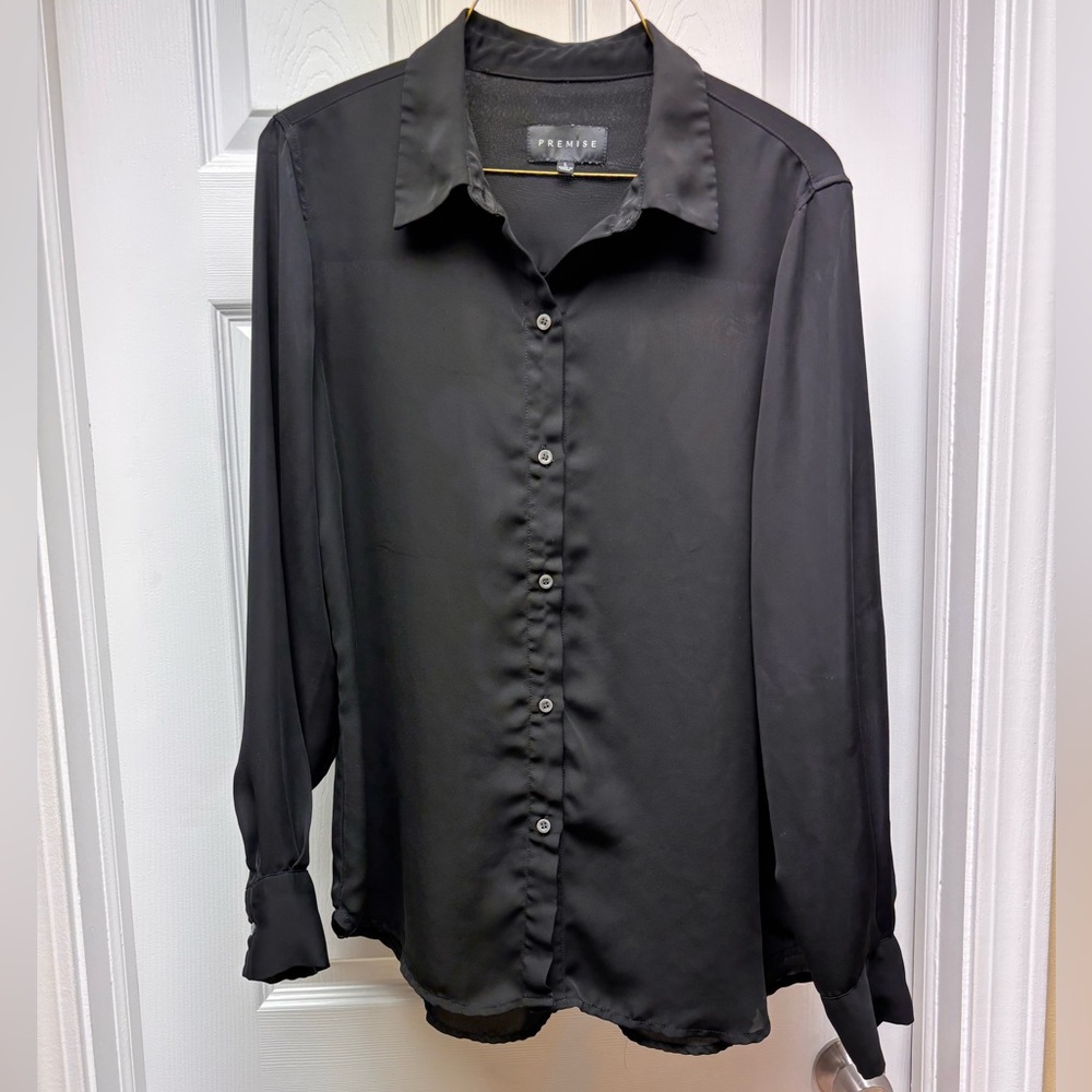 Premise Women’s Black Button-Down Blouse – Size Large